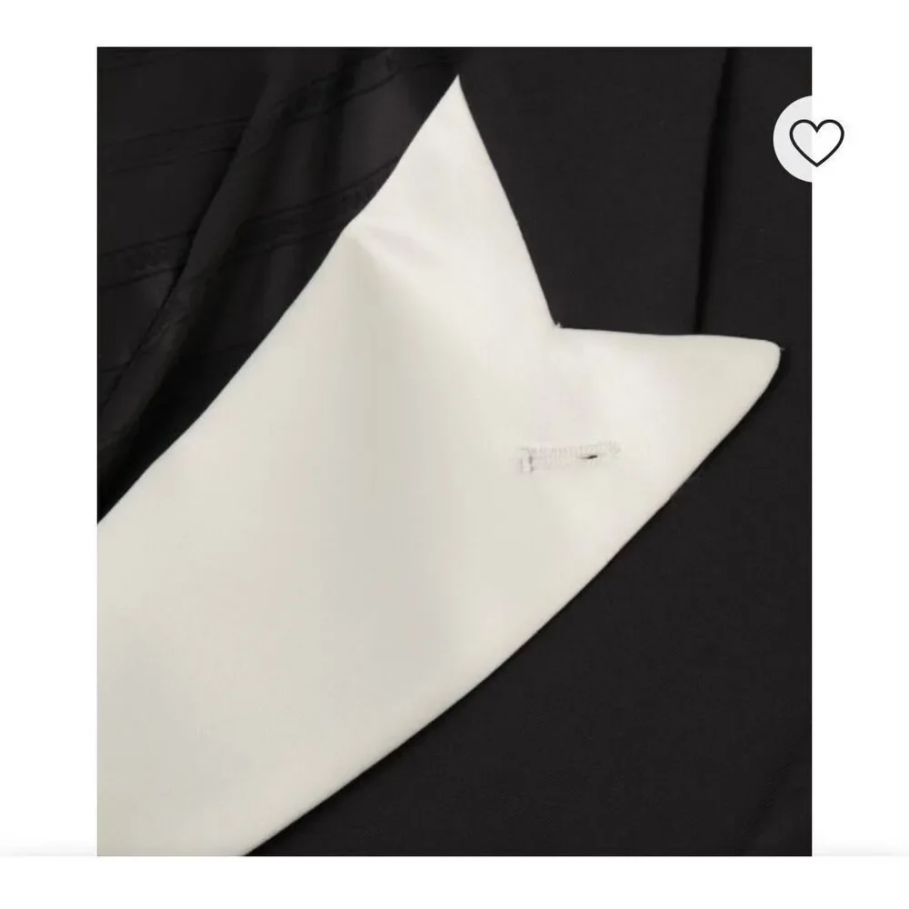 Karl Lagerfeld Black & Cream Satin Tuxedo Jacket sz 48R EUC